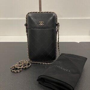 Chanel Chain Around Phone Holder Black Lambskin (JB1414)